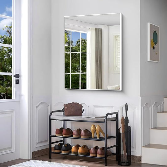 BONEWEI White Bathroom Mirror,30x36 inch Wall Mirror for Bathroom Wall Mounted,Rectangle Mirror for Bathroom Over Sink,Modern Metal Frame for Living Room,Bedroom Entryway,Horizontal/Vertical