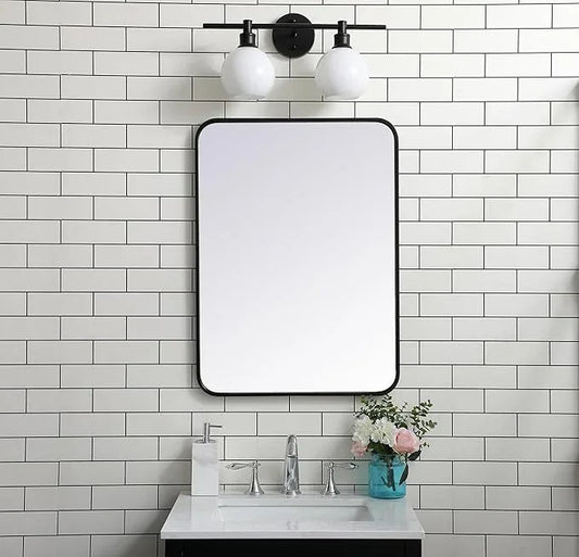 ARS Concepts Aura, Soft Corner Metal Rectangular Mirror 22X30 Inch in, Modern, Black - ModernBath
