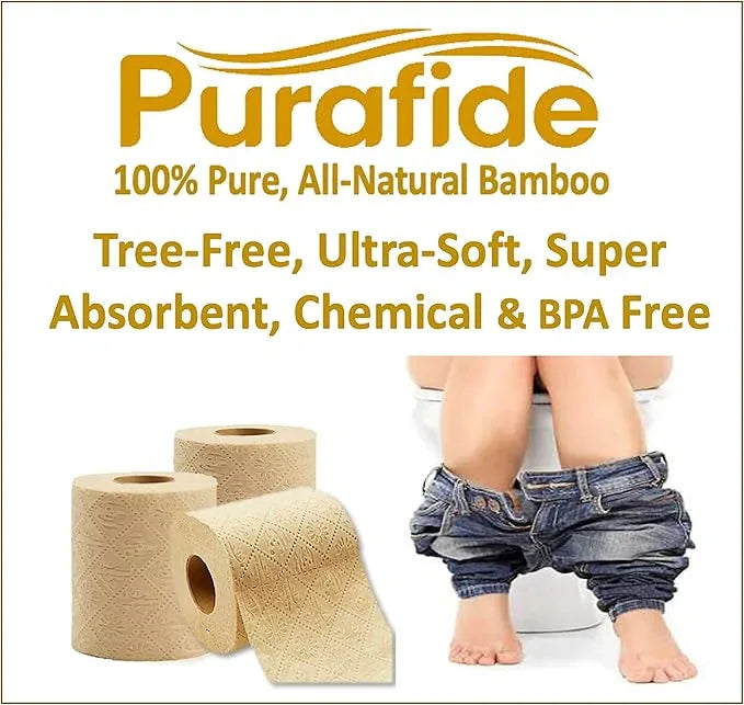 Purafide 100% Bamboo, thick 3-ply toilet paper, tree-free, unbleached, sustainable, 300 sheets per roll (TP 16) - ModernBath