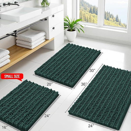 Smiry Bathroom Rugs Mat 47x24, Extra Soft Absorbent Chenille Bath Rugs, Non Slip Rubber Backing Machine Washable Quick Dry Bath Mats for Bathroom Floor, Tub, Shower, Home Decor Accessories, Green - ModernBath