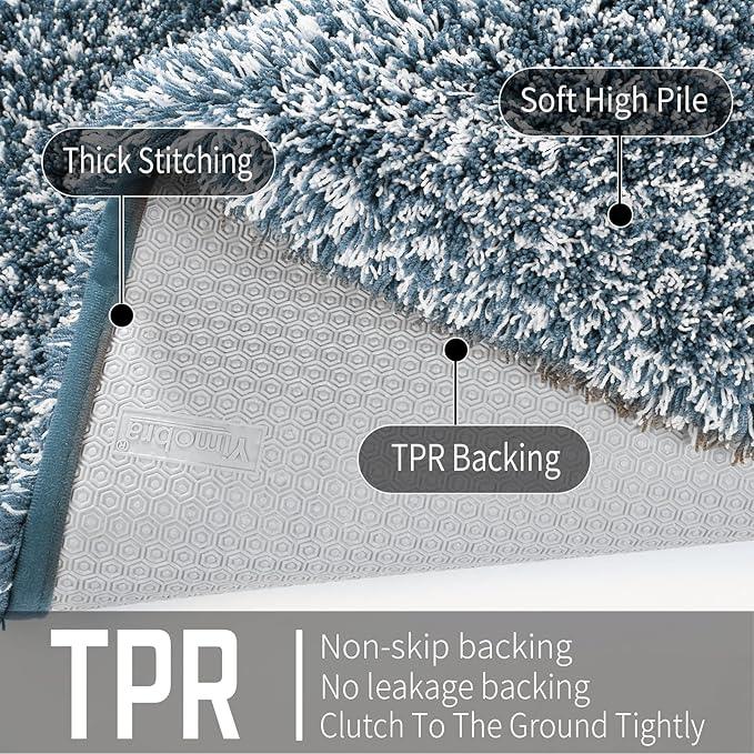 Yimobra Luxury Bathroom Rugs, Fluffy Bath Mats, Non Slip, Water Absorbent Microfiber, Machine Washable, Plush Runner Shower Rugs, Thick Matts for Bathroom Floor&Tub, 70"x 24", Denim Blue and White - ModernBath