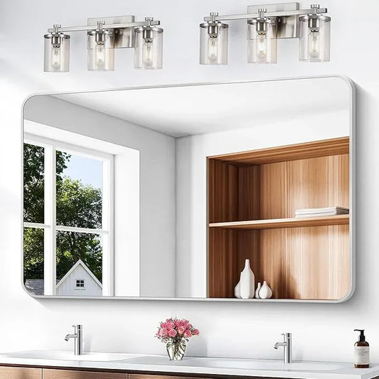 BONEWEI Silver Bathroom Mirror,55x36 inch Wall Mirror for Bathroom Wall Mounted,Rectangle Mirror for Bathroom Over Sink,Modern Frame Round Corner for Living Room,Bedroom Entryway,Horizontal/Vertical - ModernBath