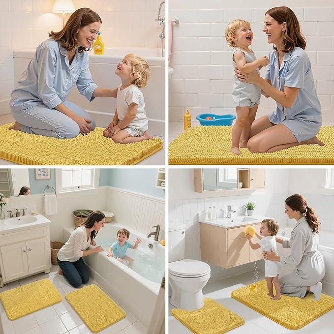 Arotive Bathroom Rugs 24x16, Extra Soft Absorbent Shaggy Chenille Bath Rugs, Machine Washable Rubber Backing Non-Slip Bath Mats for Bathroom Floor Tub and Shower, Home Decor Accessories, Yellow - ModernBath
