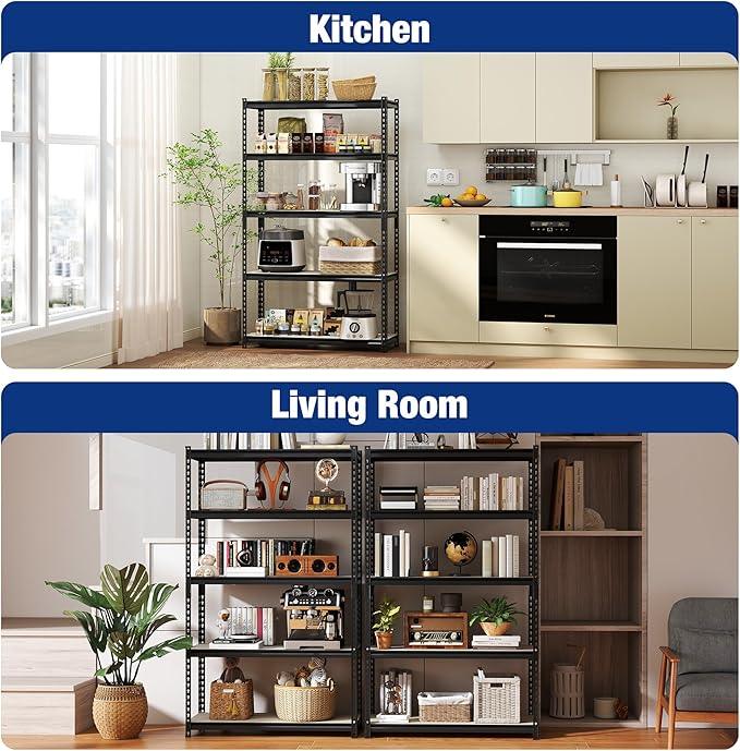 WORKPRO 5-Tier Storage Shelf, 72" H Heavy Duty Adjustable Garage Shelving Unit 2180LBS Capacity, for Basement, Kitchen, Pantry, 35.4”Wx15.7”Dx72”H, Black - ModernBath