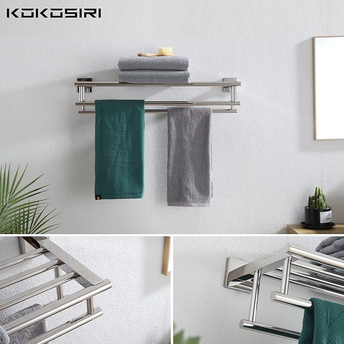 KOKOSIRI Bath Towel Rail Bathroom Towel Rack Towel Holder 24 Inch Towel Shelf with Double Towel Bars Wall Mounted SUS 304 Stainless Steel, Polished Chrome, B6005CH-L24 - ModernBath