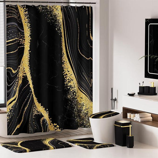 25PCS Bathroom Accessory Set, Black Bathroom Set with Large-Capacity 4 Gallon Trash Can,Bathroom Sets with Shower Curtain and Rugs, Bathroom Rugs Set, Home Decor - ModernBath