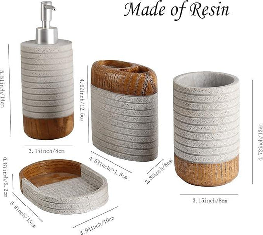 Hymmah Bathroom Accessories Set,Toothbrush Holder,Farmhouse Bathroom Decor,4 Pcs Resin Gift Set Apartment Necessities, Contain Toothbrush Cup,Soap Dispenser,Soap Dish,Tumbler - ModernBath