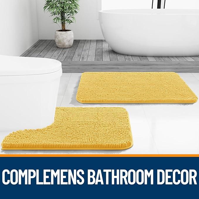 OLANLY Bathroom Rugs 70x24, Extra Soft Absorbent Chenille Bath Rugs, Rubber Backing Quick Dry, Machine Washable Bath Mats for Bathroom Floor, Tub and Shower, Home Decor Accessories, Yellow - ModernBath