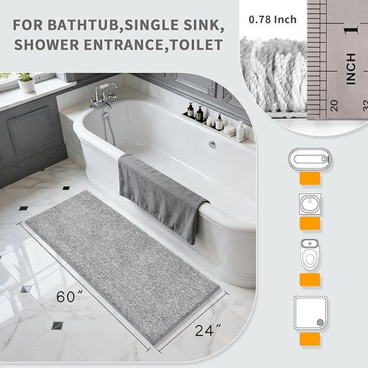 Yimobra Bathroom Runner Rug Non Slip Washable, Soft Absorbent Microfiber Long Bath Mat, Dual-Tone Decor Rug with Rubber Backing for Floor,Tub and Hallway,60x24,Home Essentials,Grey and White - ModernBath