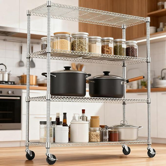 4 Tiers Shelf 1400 lbs Steel Storage Shelving Utility Shelving Unit Steel Organizer Wire Rack for Home,Kitchen,Office,Garage Chrome 17.7" D x 47.2" W x 62.6" H - ModernBath