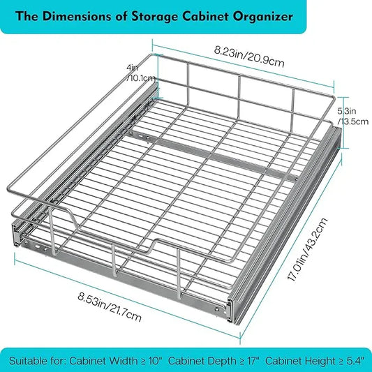 Pull Out Cabinet Organizer 9" W X 17" D, Slide Out Drawers For Kitchen Organizers and Storage, Pull Out Drawers For Cabinets Capacity Heavy Duty Caddy, Cabinet Shelves Chrome-Plated, Bathroom Pantry - ModernBath