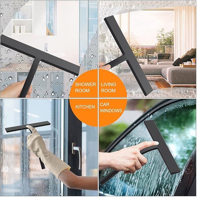 Anlynwooh All -Purpose Silicone Shower Squeegee for Shower Glass Door with Hook, Bathroom Accessories for Window Mirror Tile Car Shower Walls,Household Shower Cleaner Tool (Black, 11inch) - ModernBath