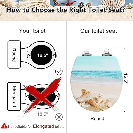 Angol Shiold Round Toilet Seat Molded Wood Toilet Seat with Quietly Close and Quick Release Hinges, Easy to Install also Easy to Clean (Round, Beach) - ModernBath