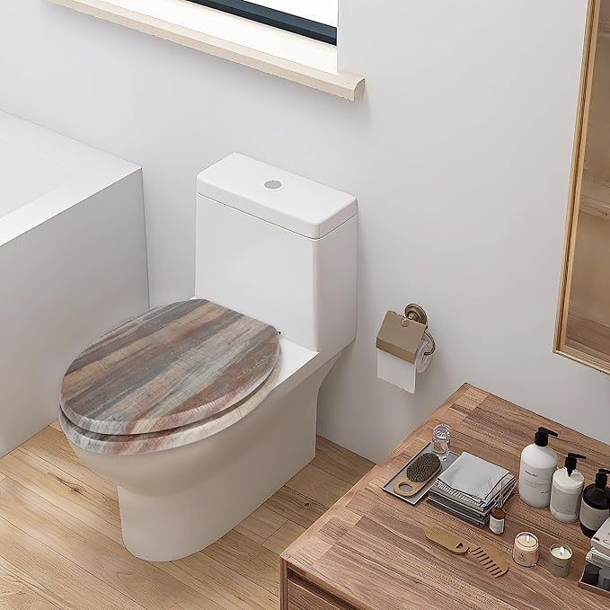 Angol Shiold Elongated Toilet Seat Molded Wood Toilet Seat with Quietly Close and Quick Release Hinges, Easy to Install also Easy to Clean (Elongated, Board)