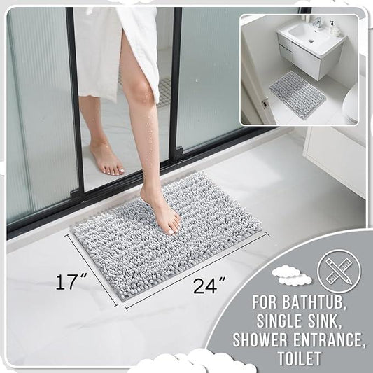 Yimobra Bathroom Rugs Non Slip Washable - Ultra Soft Absorbent Chenille Bath Mat, Quick Dry Shaggy Floor Carpet for Tub Shower, Silver Home Decor Accessories, 24x17 Inch - ModernBath