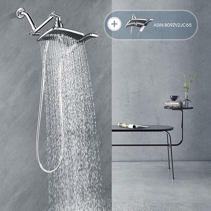 BRIGHT SHOWERS Brass Shower Arm Extender for Rain and Handheld Shower Head, 5 Inch Universal Shower Head Extension Arm, Height & Angle Adjustable, Chrome