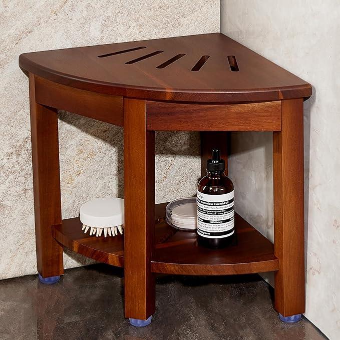 HouseJoy Corner Shower Bench with Shelf, Corner Shower Stool for Shaving Legs, Shower Foot Rest Waterproof Bathroom Bench -Bath Seat, Spa Foot Rest Shaving Stool Corner - ModernBath