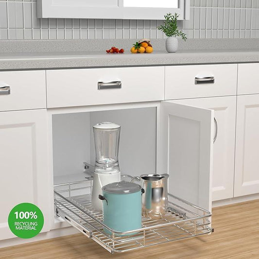 Pull Out Cabinet Organizer (20" W x 21" D), Put Out Shelves for Kitchen Cabinets, Roll Out Drawers Heavy-Duty Metal Sliding Shelf, Bottom Mount - ModernBath