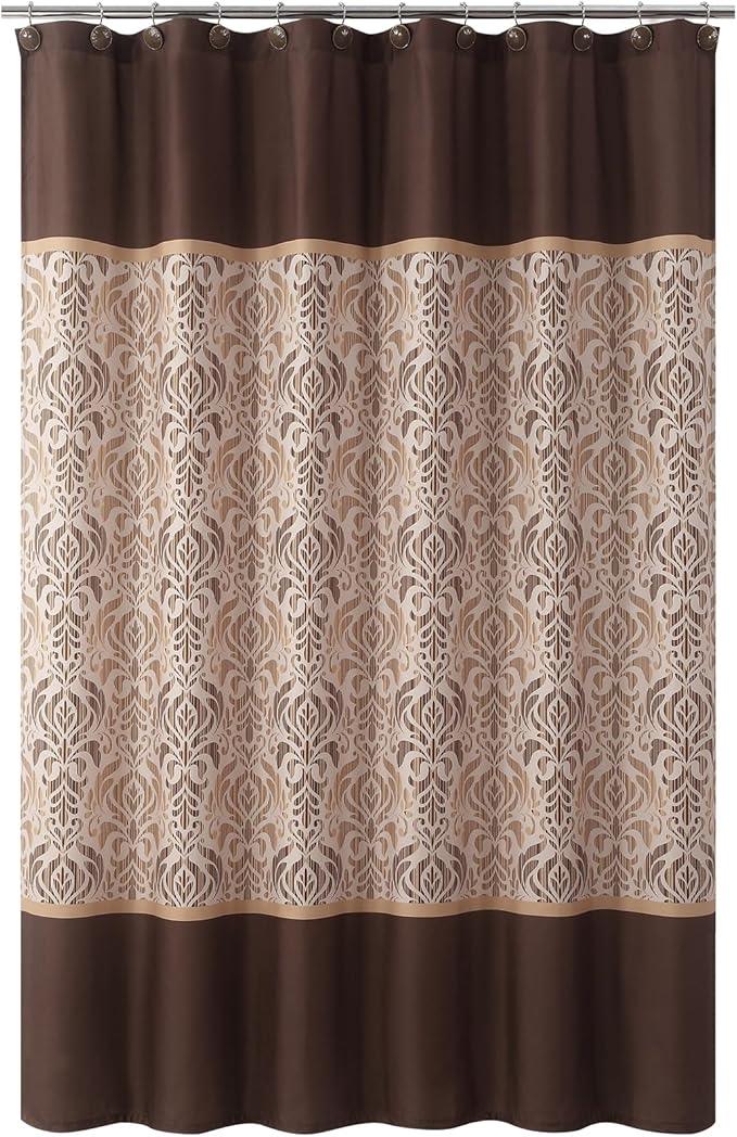 BESTRIPES Shower Curtain Hooks Rings, Decorative Rust Proof Stainless Steel Glide Rollers Shower Hooks Rings for Bathroom Shower Rods Curtains, Set of 12, Brown - ModernBath
