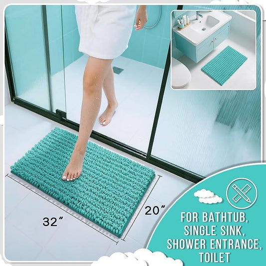 Yimobra Bathroom Rugs Non Slip Washable 32x20 Inch - Ultra Soft Absorbent Chenille Bath Mat, Quick Dry Shaggy Floor Carpet for Tub Shower, Lake Blue Home Decor Accessories - ModernBath