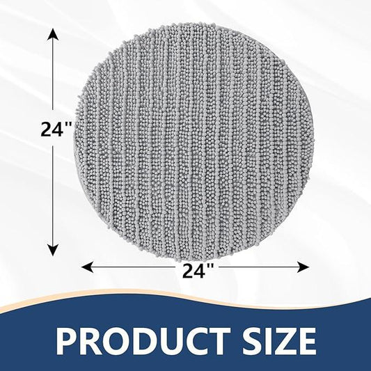 Arotive Luxury Round Chenille Bathroom Rug Mat, Extra Soft Thick Absorbent Shaggy Bath Rugs, Non-Slip Machine Wash Dry Plush Bath Mats for Bathroom, Shower and Tub, 24x24, Light Grey - ModernBath