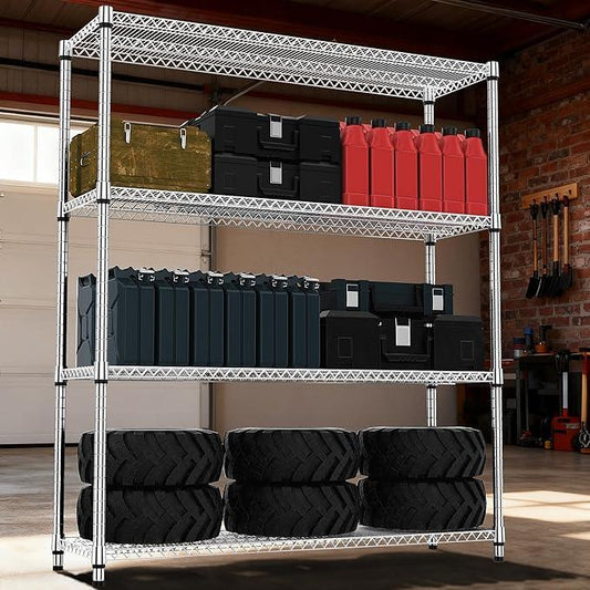 4 Tiers Shelf 2640 lbs Steel Storage Shelving Utility Shelving Unit Steel Organizer Wire Rack for Home,Kitchen,Office,Garage Chrome 17.7" D x 47.2" W x 70.3" H - ModernBath
