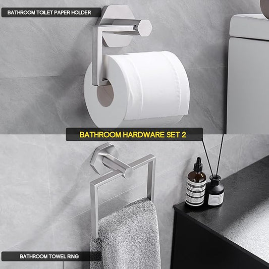 GERZWY SUS 304 Stainless Steel 2 Piece Bathroom Hardware Set Towel Ring and Toilet Paper Holder Wall Mounted, Brushed Finish