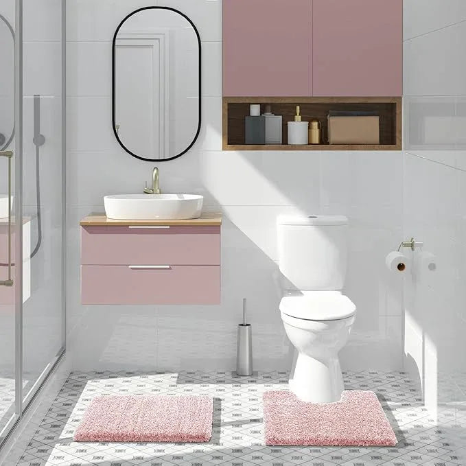 Yimobra Light Pink and White Bathroom Rugs Non Slip Washable, Ultra Soft and Water Absorbent Bath Mats, Plush Fluffy Shower Mat Outside, Microfiber Thick Matts for Bathroom Floor/Sink, 24x17 - ModernBath