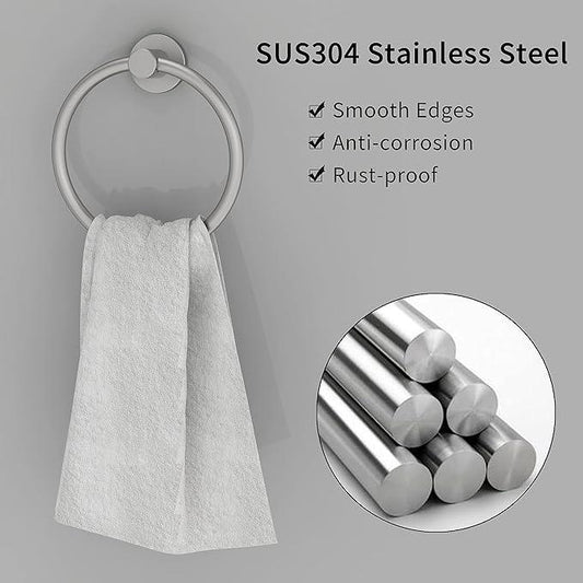 Brushed Nickel Towel Ring, Hand Towel Holder for Bathroom Kitchen Modern Rounded Base Wall Mount SUS304 Stainless Steel - ModernBath