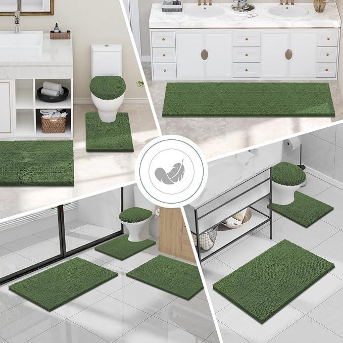 Smiry Luxury Chenille Toilet Rugs U-Shaped 24x20, Soft Absorbent Non-Slip Contour Bathroom Rugs for Toilet, Machine Washable Contoured Bath Mats, Olive Green - ModernBath