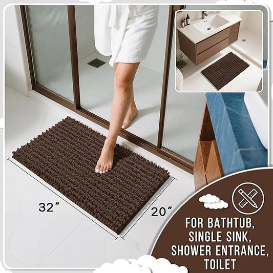 Yimobra Bathroom Rugs Non Slip Washable 32x20 Inch - Ultra Soft Absorbent Chenille Bath Mat, Quick Dry Shaggy Floor Carpet for Tub Shower, Brown Home Decor Accessories - ModernBath