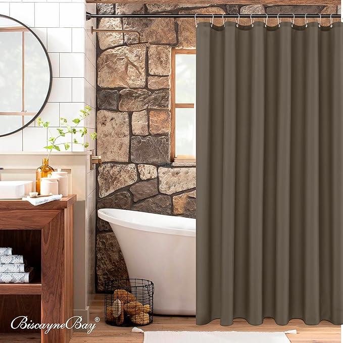 Biscaynebay Hotel Quality Fabric Shower Curtain Liners 72 Inch Width by 84 Inch Length, Taupe Water Resistant Bathroom Curtains, Rust Resistant Grommets Top Weighted Bottom Machine Washable - ModernBath