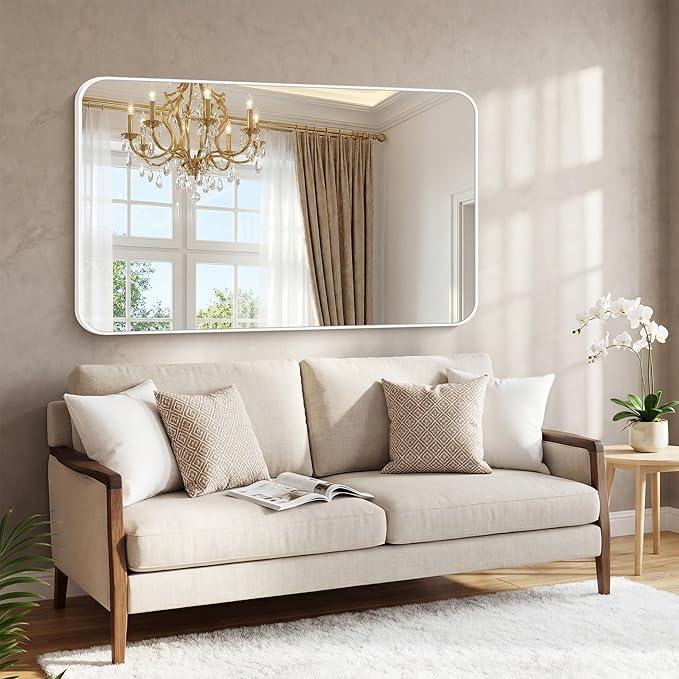 BONEWEI White Bathroom Mirror,60x36 inch Wall Mirror for Bathroom Wall Mounted,Rectangle Mirror for Bathroom Over Sink,Modern Frame Round Corner for Living Room,Bedroom Entryway,Horizontal/Vertical - ModernBath