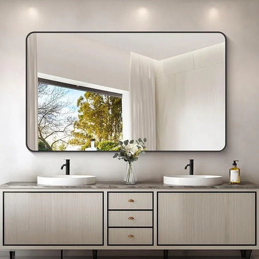 DESBING 60" x 36"Bathroom Mirror, Matte Black Wall Mirror with Metal Frame, Decorative Rectangular Vanity Mirror for Bedroom Bathroom Living Room Entryway (Horizontal/Vertical) - ModernBath