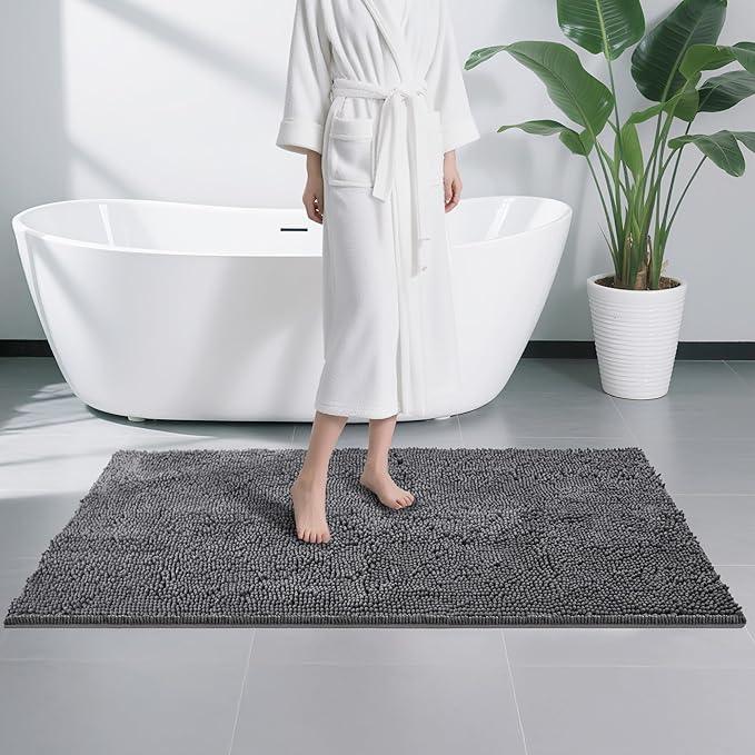 Cybstrax Bath Rug Mat,Extra-Soft Absorbent Chenille Bathroom Mats, 48" x 36" Non-Slip Rubber Backing, Large Washable Bath Mat for Bathroom Floor, Home Decor Accessories, Grey - ModernBath