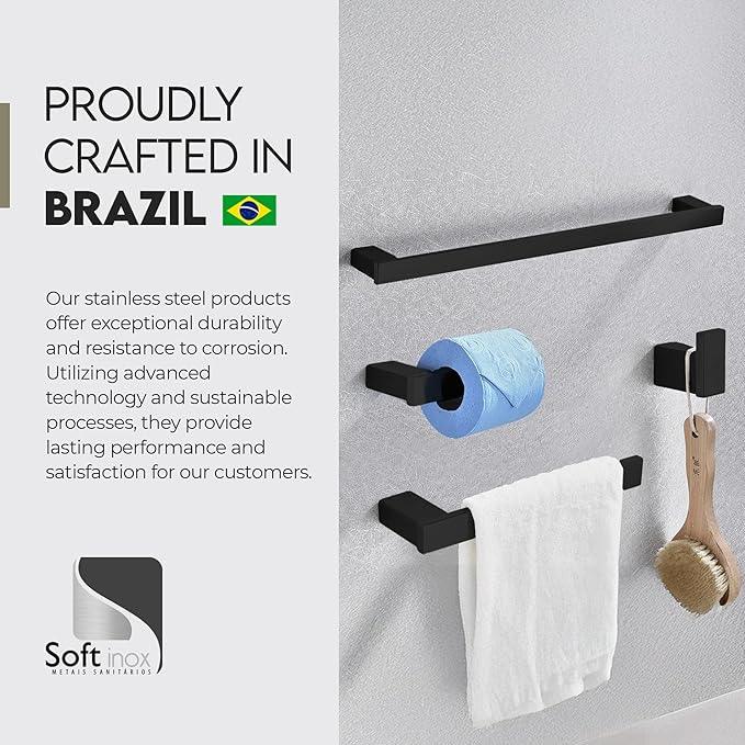 SOFTINOX Bathroom Accessories Set, 4 Piece Matte Black Bathroom Hardware Set, SUS 304 Stainless Steel, Wall Mounted Towel Bar Kit - ModernBath