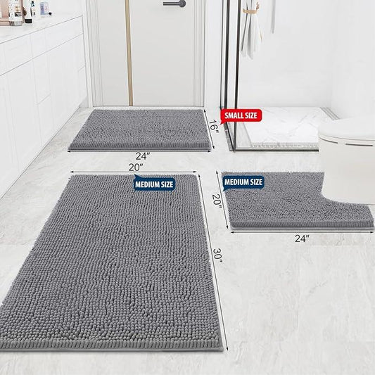 Smiry Luxury Chenille Bathroom Rugs 59x20, Extra Soft and Absorbent Shaggy Bath Mat, Machine Washable, Non-Slip Plush Carpet Runner for Tub, Shower, and Floor, Home Decor Accessories, Grey - ModernBath