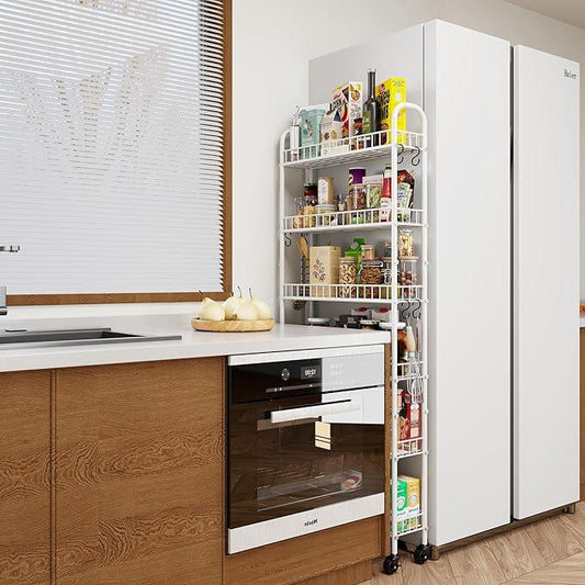 6 Tier Slim Rolling Storage Cart with Wheels, Metal Mobile Shelving Unit Organizer Utility Cart for Office Bathroom Kitchen Laundry Room Narrow Places (White 6 Inches) - ModernBath