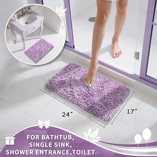 Yimobra Chenille Bathroom Rugs Non Slip, Extra Thick Soft Absorbent Bath Rug, Machine Washable Quick Dry Bath Mat for Bathroom Floor, Tub and Shower, Home Decor Accessories, 24x17, Lilac - ModernBath