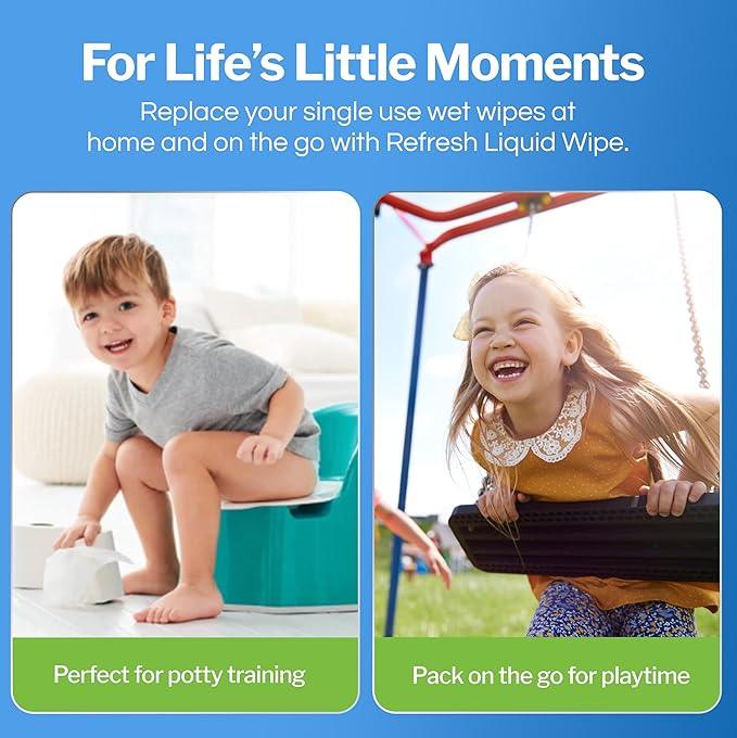 Refresh Liquid Wipe Toilet Paper Foam – Eco-Friendly Flushable Wet Wipe Alternative, Cleanses & Soothes with Witch Hazel & Aloe, Septic & Plumbing Safe, 50 ml (1.69 oz), 2 Pack - ModernBath