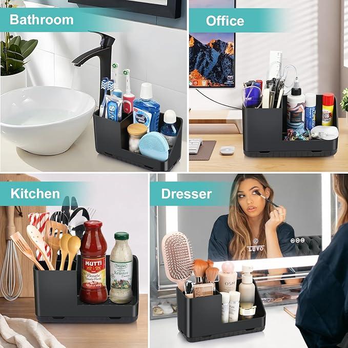 PARKMANI Toothbrush Holders for Bathrooms, Kids Electric Toothbrush and Toothpaste Holder, Toothbrush Organizer with Drainage, Tooth Brush Holder for Bathroom Countertop Organizer (Black) - ModernBath