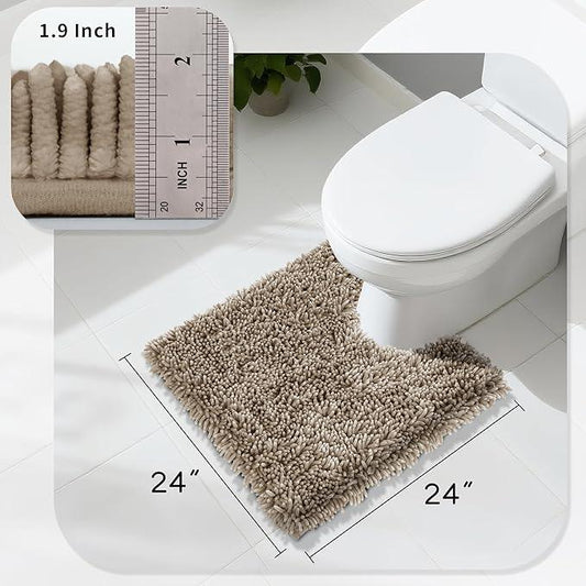 Yimobra Toilet Rugs U Shaped Washable, Extra Thick Soft Absorbent Chenille Contour Bathroom Rugs for Toilet 24x24 Inch, Quick Dry Non Slip Toilet Mat for Bath Floor, Camel - ModernBath