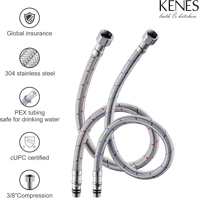 KENES 2 Handle Widespread Bathroom Faucets Brushed Nickel, Bathroom Sink Faucet 3 Hole Vanity Faucet with Lead-Free Supply Hose, KE-9050 - ModernBath