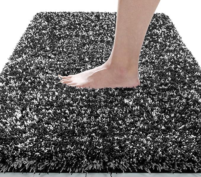 Yimobra Black and White Bathroom Rugs, Luxury Fluffy Bath Mats, Non Slip, Water Absorbent Microfiber, Machine Washable, Plush Runner Carpet Shower Rugs, Thick Matts for Bathroom Floor&Tub, 44"x 24" - ModernBath