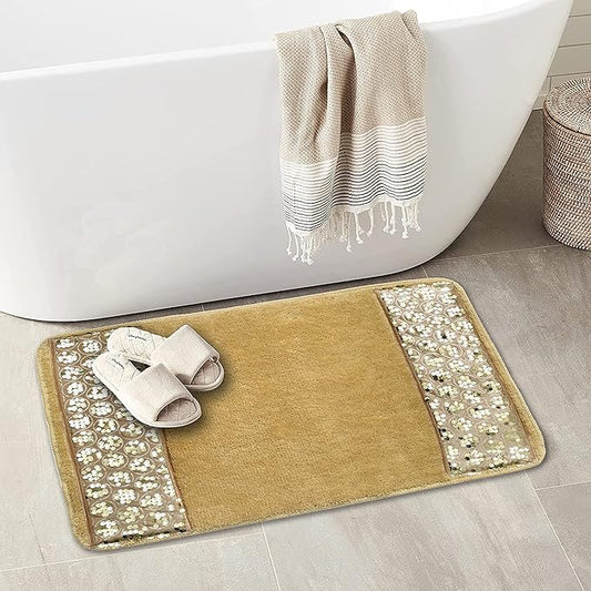 Zahari Home Sinatra Modern Bathroom Rug Classic Luxury Bath Rug Contemporary Decor Champagne Gold Bath Mat for Shower Unique Design Stylish Bathroom Rug Bath Shower Tub Décor