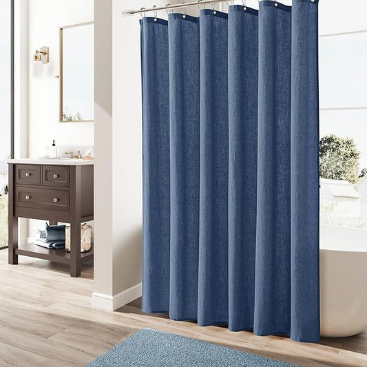 Naturoom Vintage Blue Linen Shower Curtain, Country Boho Farmhouse Bath Decor Shower Curtains Neutral Cloth Weighted Textured Fabric Bath Curtain Liner with Hooks, 72x84 - ModernBath