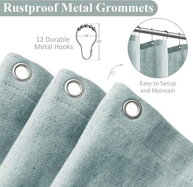 Naturoom Blue Linen Shower Curtain, Cloth Textured Fabric Shower Curtain Set with Hooks, Simple Elegant Modern Farmhouse Country Ultra Thick Bath Curtains for Bathroom,Water Repellent,72x90 - ModernBath
