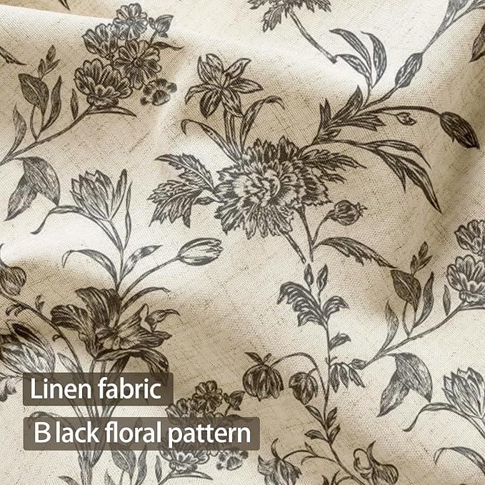 3 in 1 Shower Curtain with Liner and Hooks Black Floral Cotton Linen Shower Curtain for Bathroom 72" W x 72" L Double Layer Shower Curtain - ModernBath