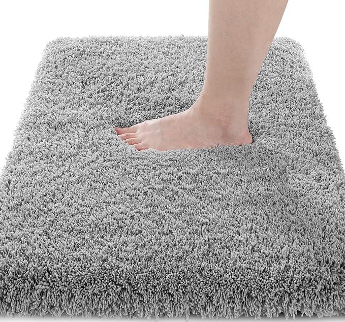Yimobra Fluffy Plush Bath Rug, Super Shaggy Soft Comfortable Non Slip, Water Absorbent Microfiber Bath Mat, Dries Quickly, Machine Washable Thick Bathroom Rugs for Shower, 47"x 24", Pure Gray - ModernBath