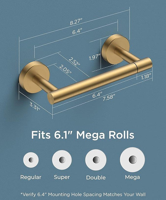 FORIOUS Toilet Paper Holder Wall Mount, Stainless Steel Rustproof Double Post Pivoting Tissue Roll Holder for Bathroom, Commercial Toilet Paper Dispenser, Brushed Gold - ModernBath